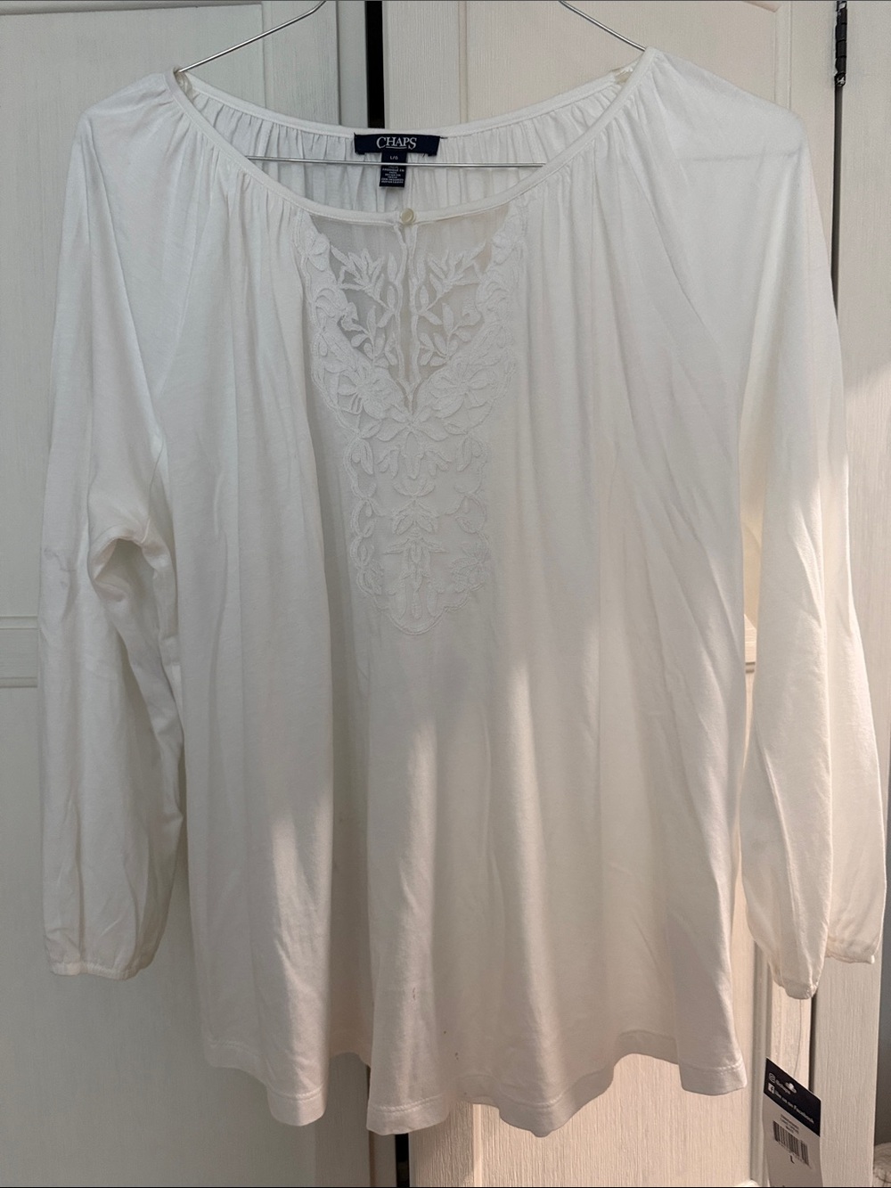 Chaps White Embroidered Peasant Blouse